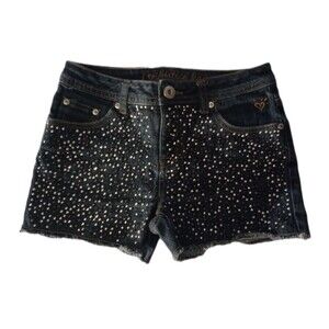 Justice Studded Rhinestone Jean Denim Shorts sz 12R Girls Faux Cut Off Style